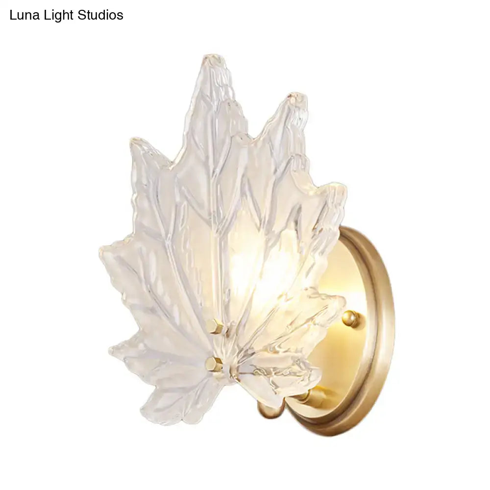 Contemporary gold maple leaf wall light bedroom crystal sconce