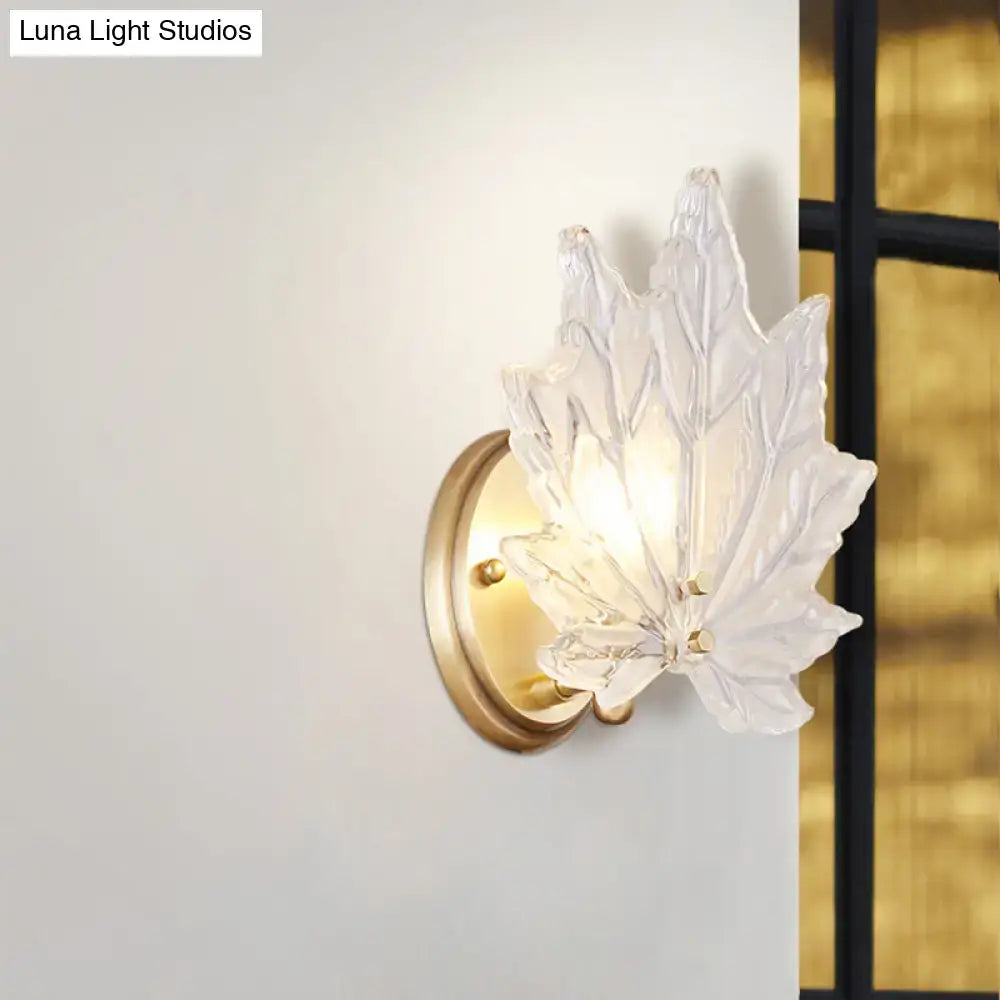 Contemporary gold maple leaf wall light bedroom crystal sconce