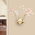 Contemporary gold & pink rose crystal wall lamp bedroom sconce