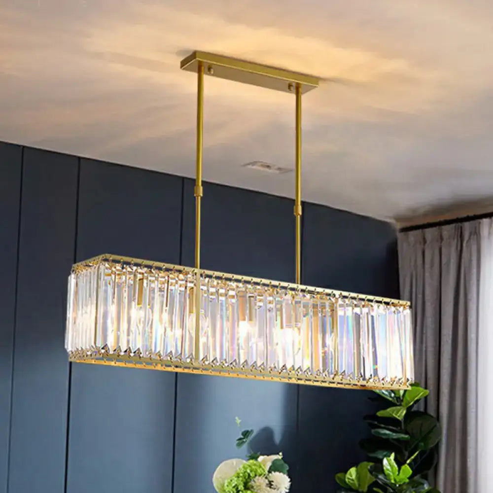 Contemporary gold rectangular island pendant light dining room crystal