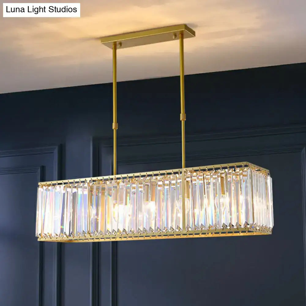 Contemporary gold rectangular island pendant light dining room crystal