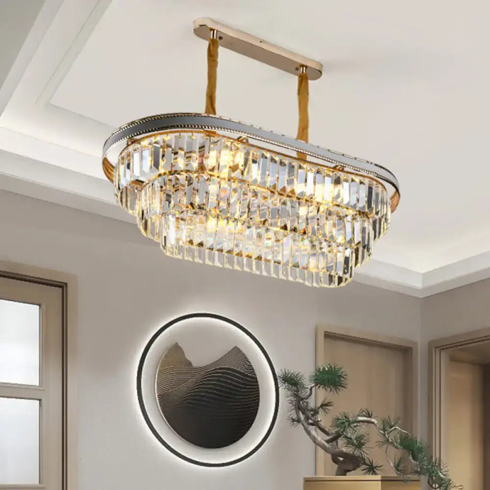 Contemporary gold & silver oval island pendant living room crystal lamp