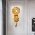 Contemporary gold sunburst tassel wall light living room e14 bulb