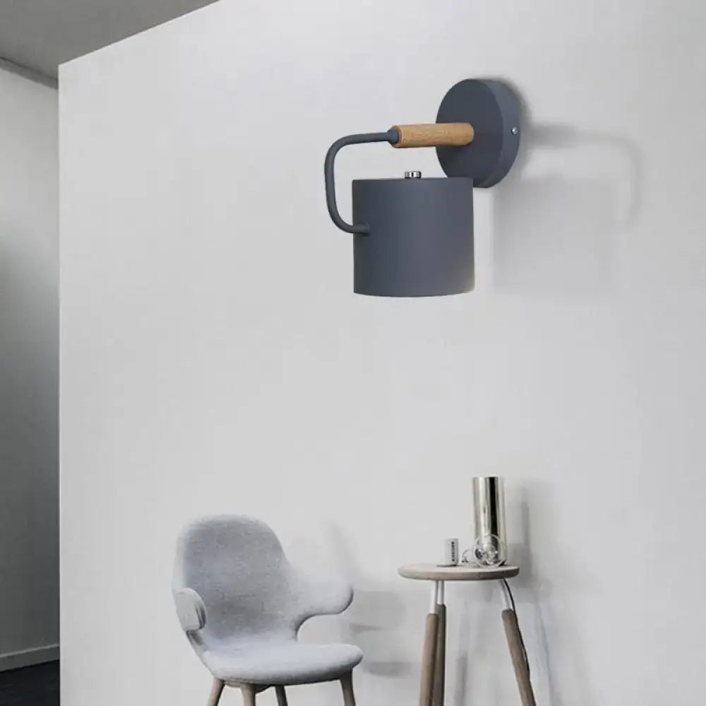 Contemporary gray metal wall light – bedroom cylindrical sconce