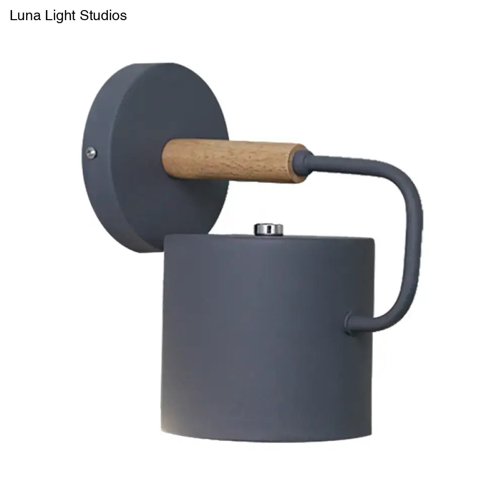 Contemporary gray metal wall light – bedroom cylindrical sconce