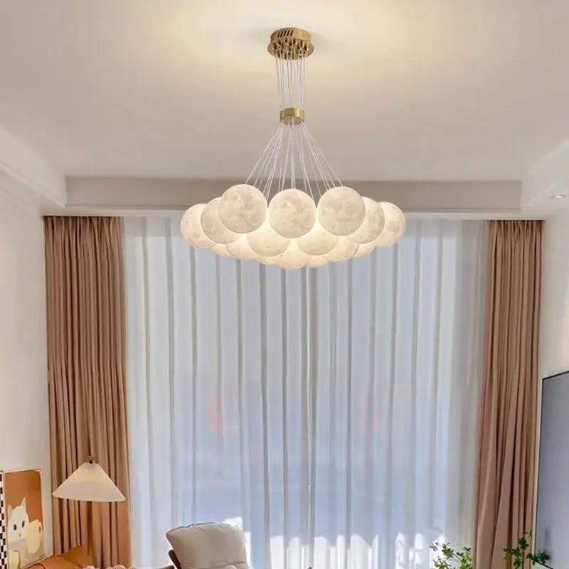 Contemporary led pendant lights gold moon chandelier dining room