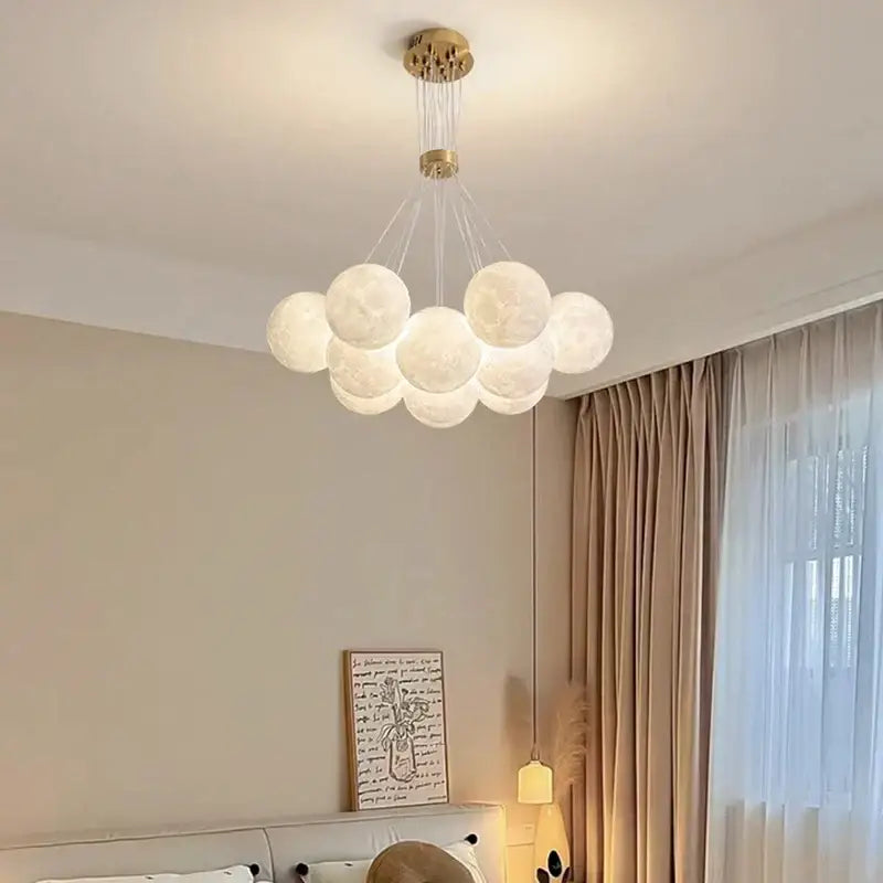 Contemporary led pendant lights gold moon chandelier dining room