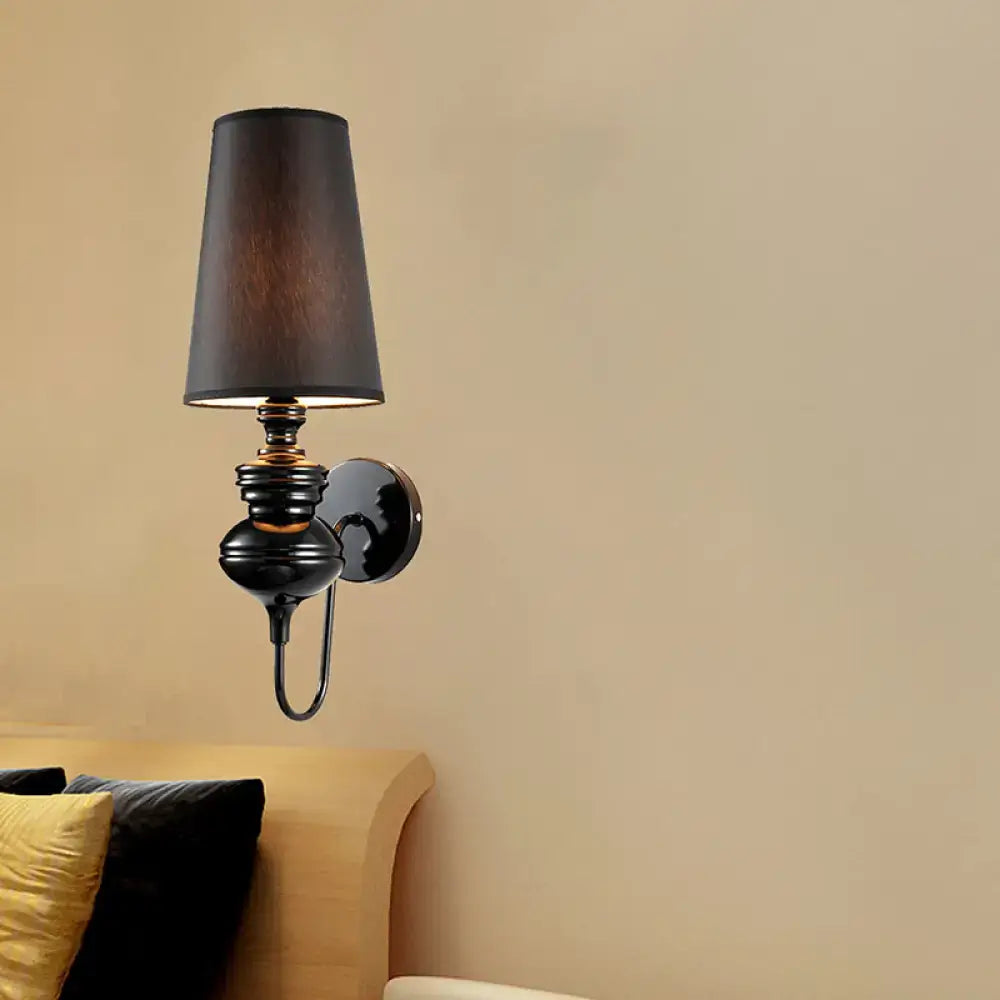 Contemporary matte black wall mount light bedroom fabric sconce