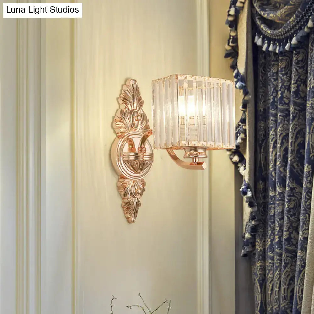 Contemporary rose gold and clear crystal wall sconce bedroom light