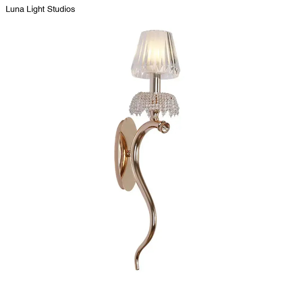 Contemporary rose gold ribbed glass shade sconce bedroom wall light