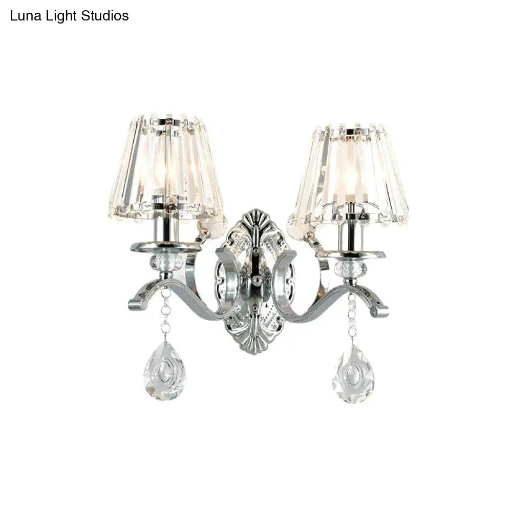 Contemporary silver crystal wall lamp 2-light fixture living room
