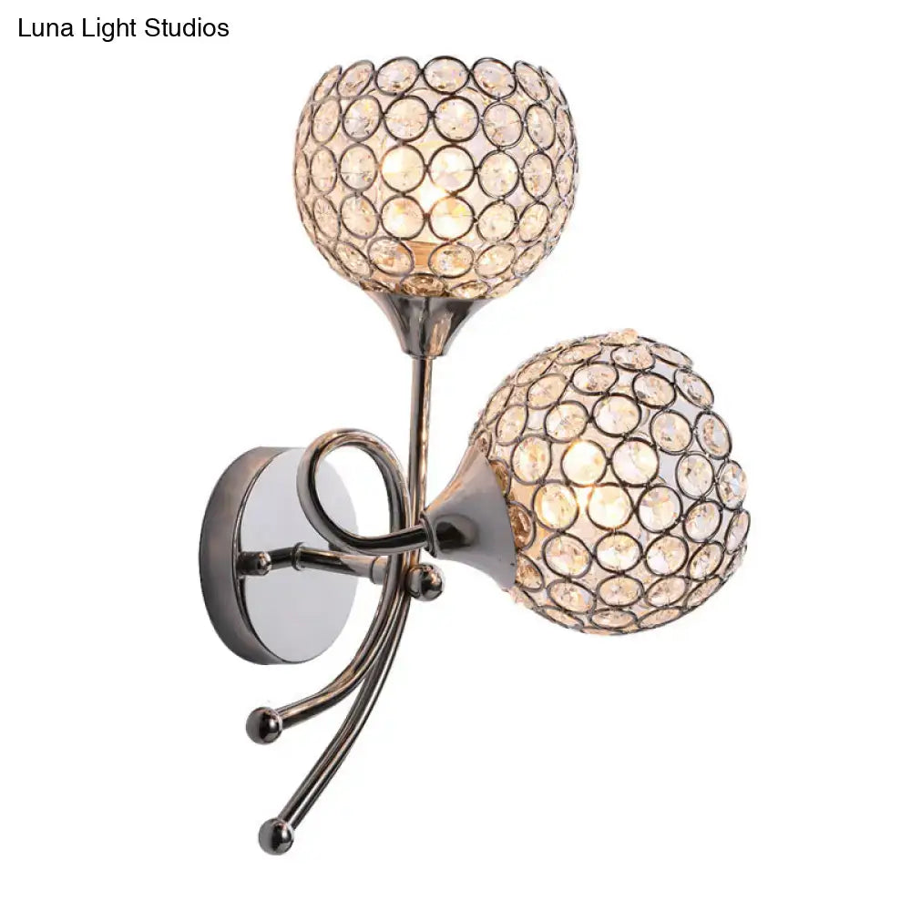 Contemporary silver dual head crystal dome sconce bedroom wall light