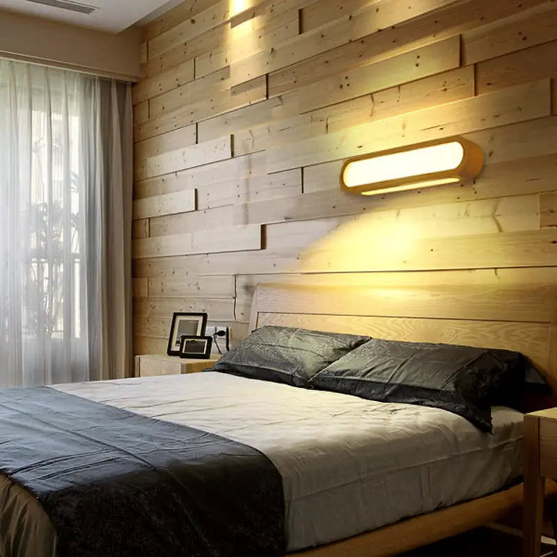 Contemporary wood led sconce vanity light for bedroom