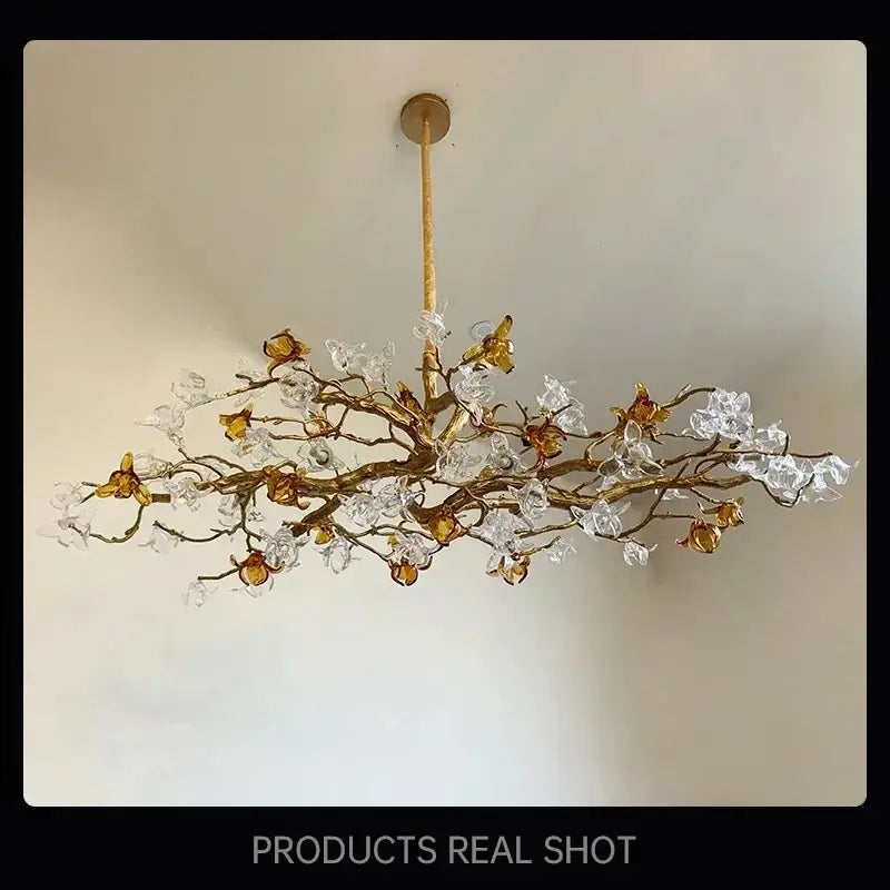 Copper branch pendant chandelier living room blossom led light