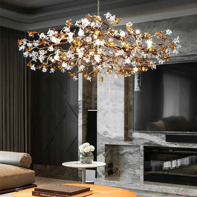 Copper branch pendant chandelier living room blossom led light