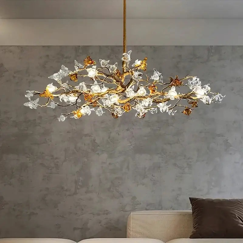Copper branch pendant chandelier living room blossom led light