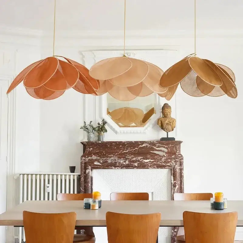 Copper petal fabric pendant light dining room decorbites colorful petal
