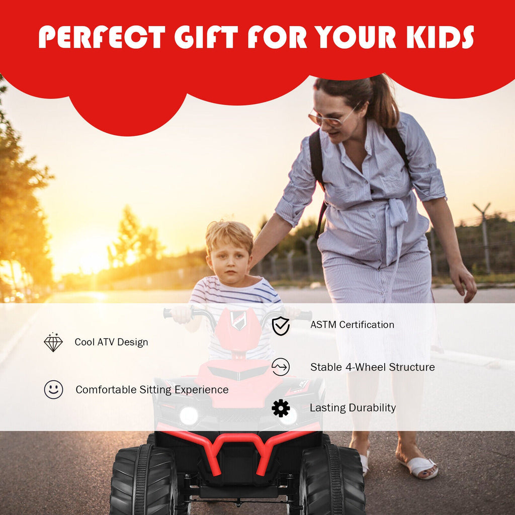 Costway 12V Kids ATV Quad Ride On Car with LED Light & Music in Red