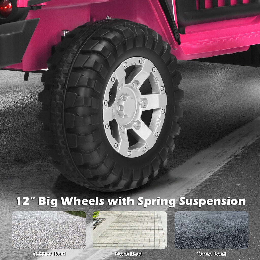 Costway 12V Kids Ride On Truck with Remote Control, Lights, and Music - Pink
