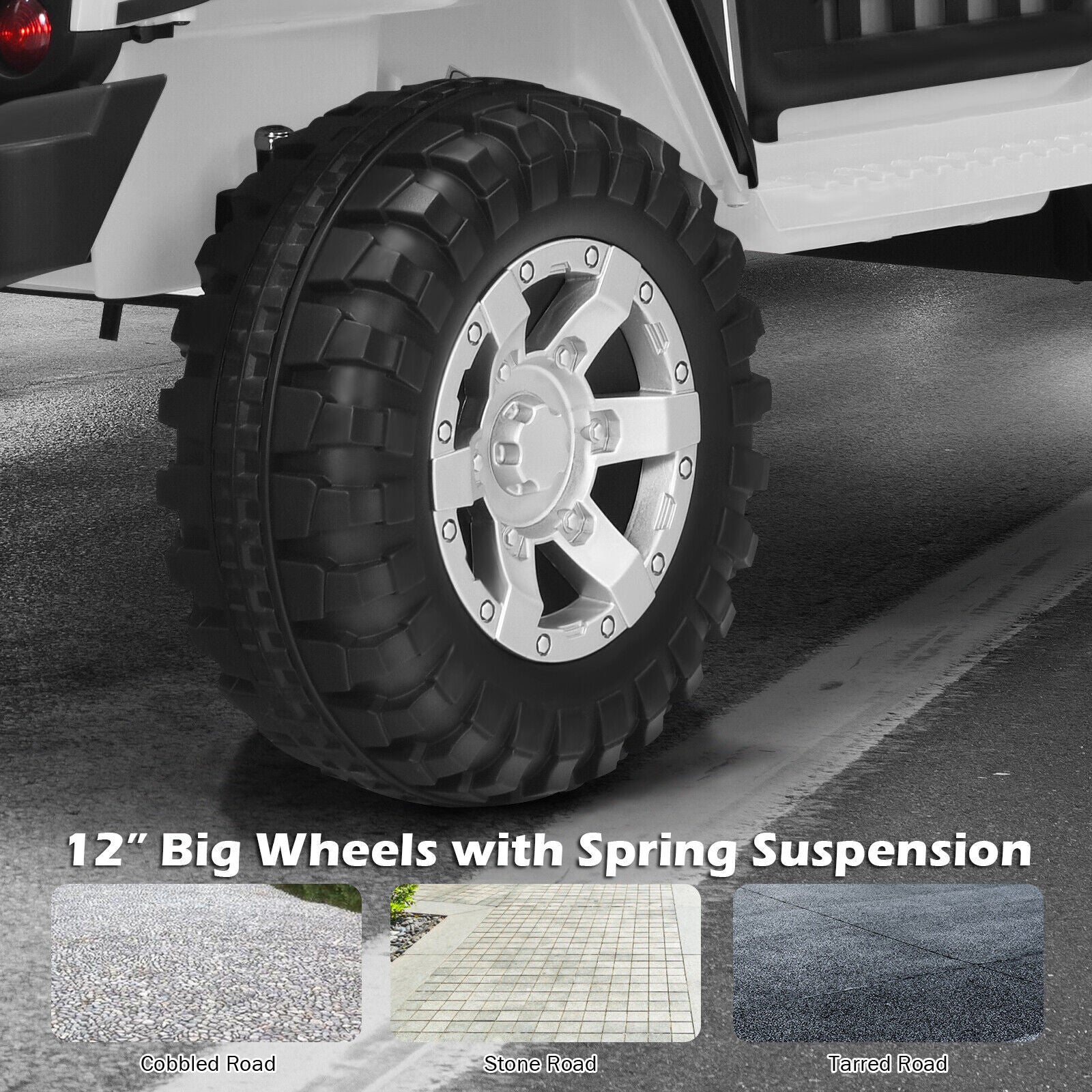 Costway 12V Kids Ride On Truck with Remote Control, Lights, and Music - White