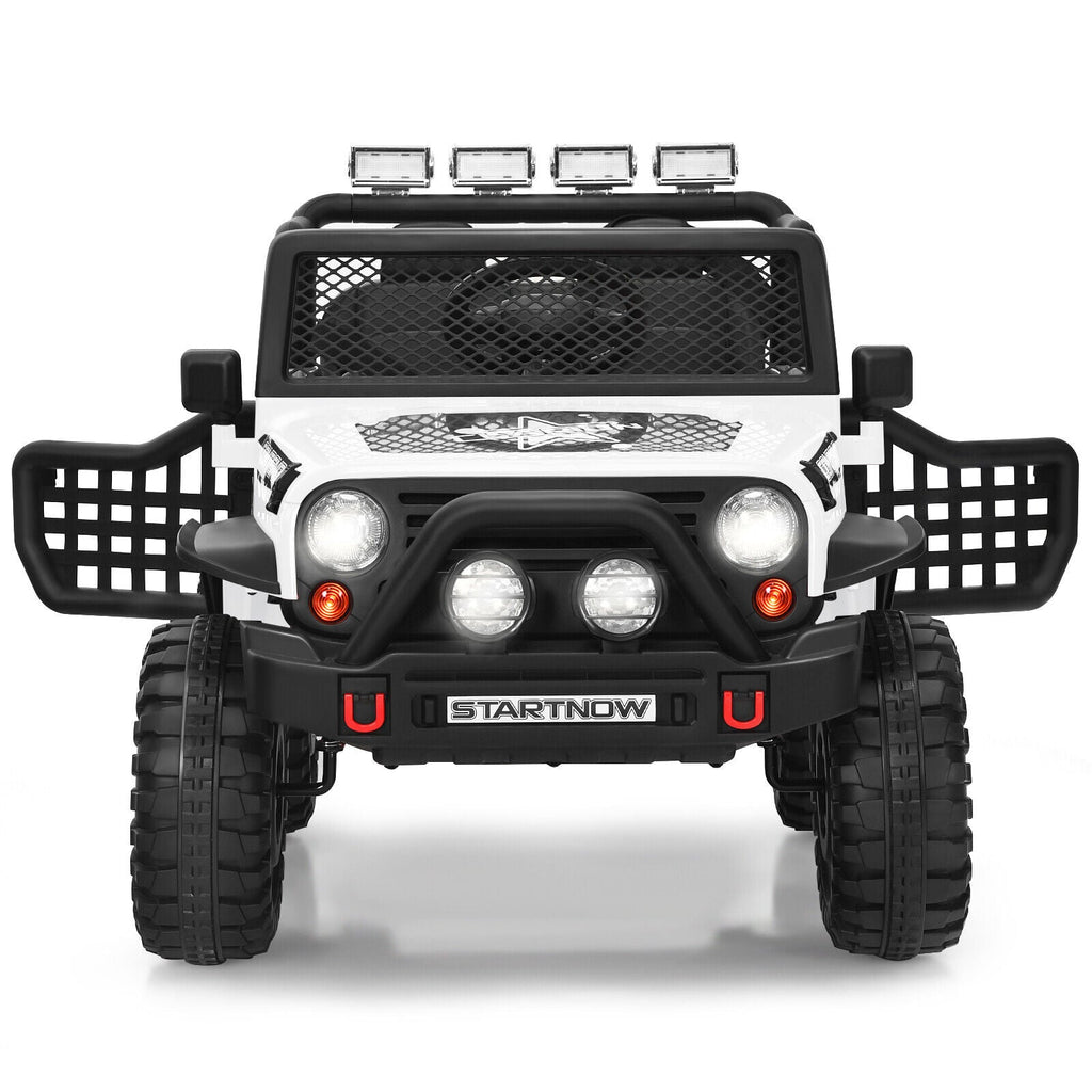 Costway 12V Kids Ride On Truck with Remote Control, Lights, and Music - White
