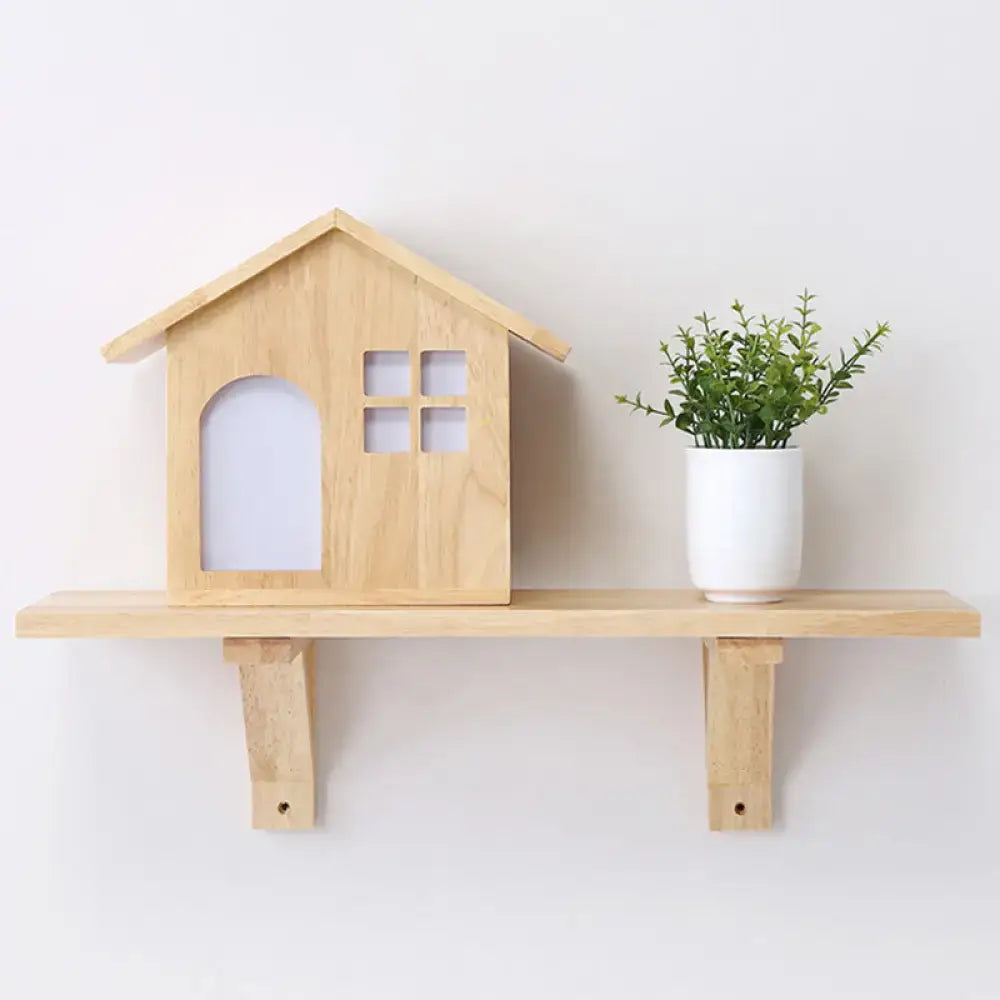 Cottage wood house wall sconce with shelf bedroom light
