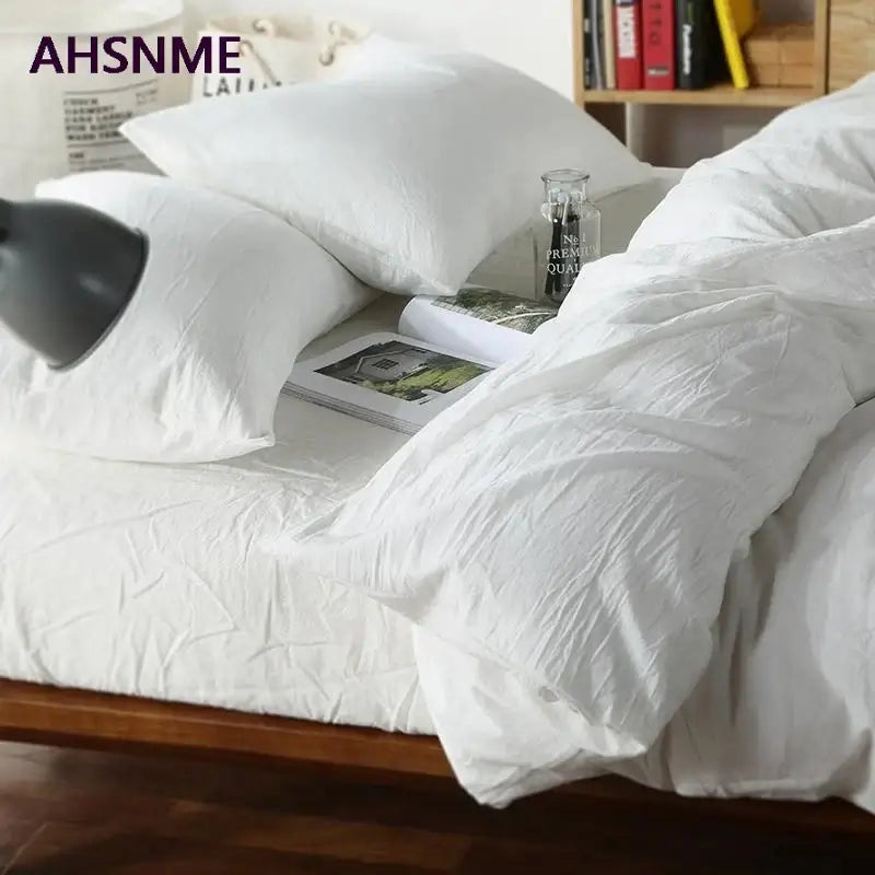Crinkled white cotton duvet cover set bedroom bed linen