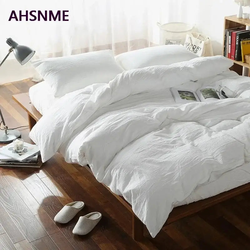 Crinkled white cotton duvet cover set bedroom bed linen