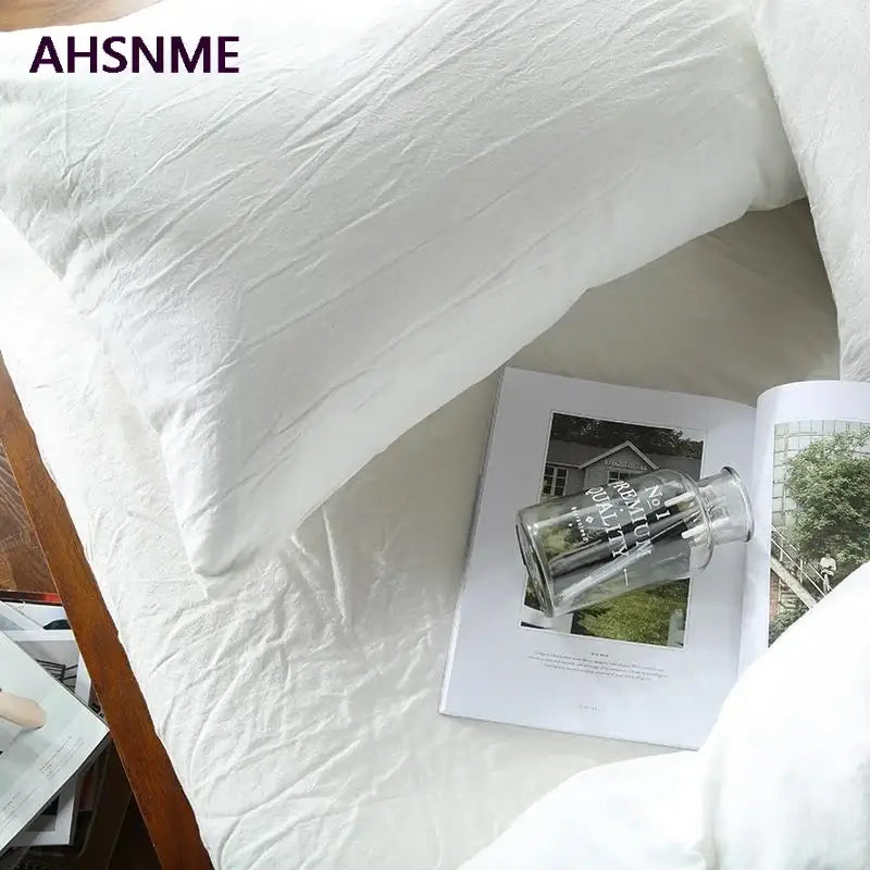 Crinkled white cotton duvet cover set bedroom bed linen