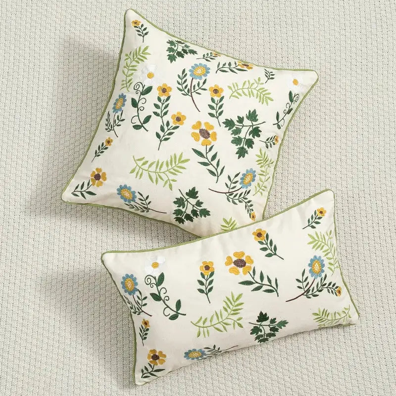 Country floral embroidered cushion cover living room dragonfly pillow