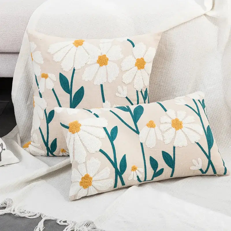 Country floral embroidered cushion cover living room dragonfly pillow