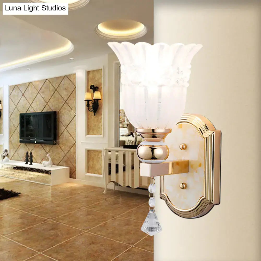 Country gold frosted glass floral wall sconce lamp bedroom lighting