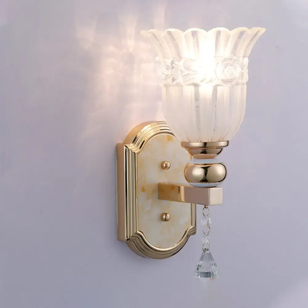 Country gold frosted glass floral wall sconce lamp bedroom lighting