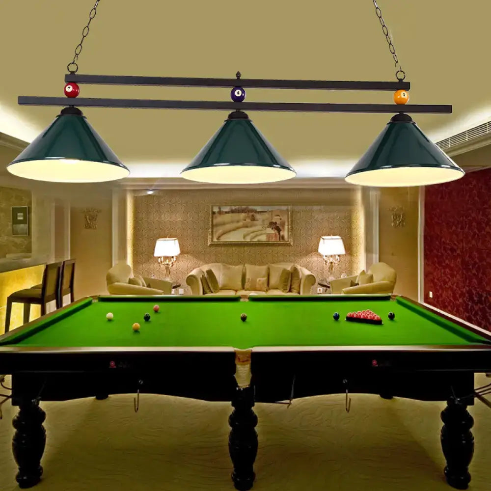 Country style dark green pool ball bar island lighting fixture