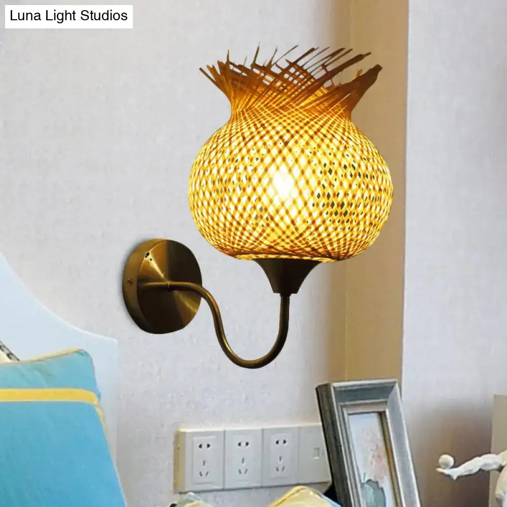Countryside beige rattan wall light sconce bedroom 110v-120v 220v-240v