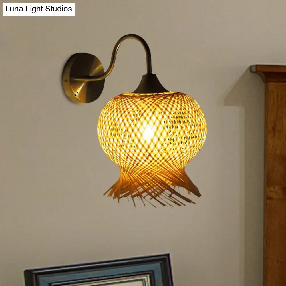 Countryside beige rattan wall light sconce bedroom 110v-120v 220v-240v