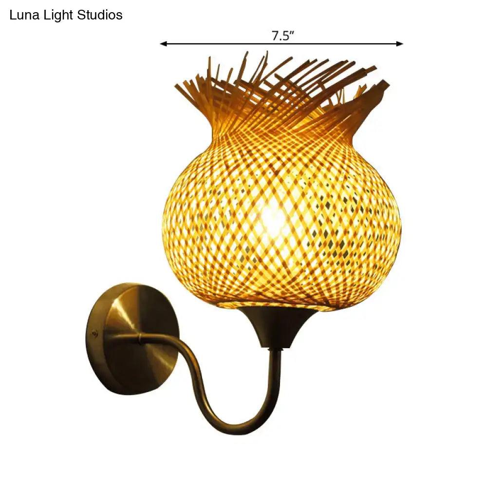Countryside beige rattan wall light sconce bedroom 110v-120v 220v-240v