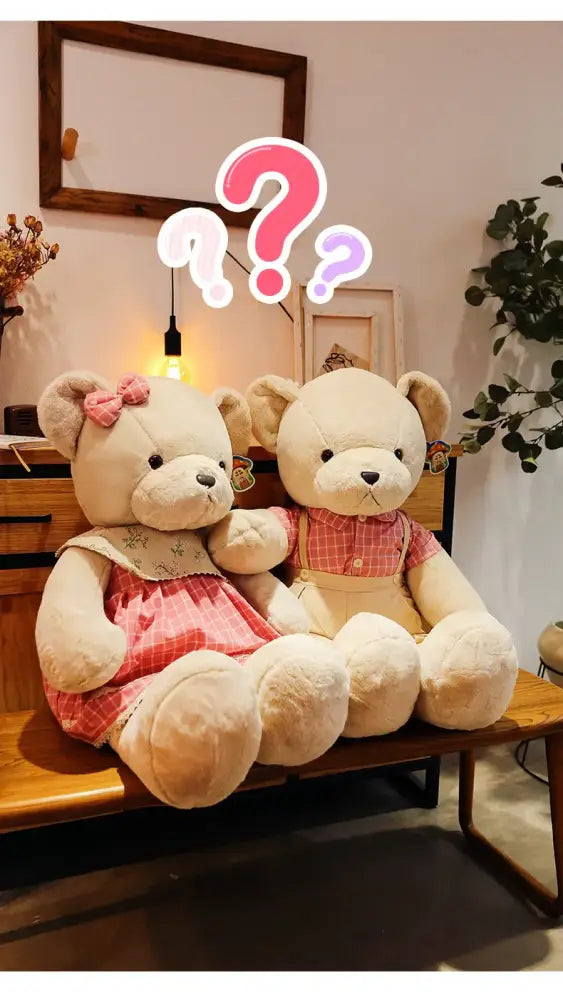 Cream plaid couple bear plush toy bedroom gift decor