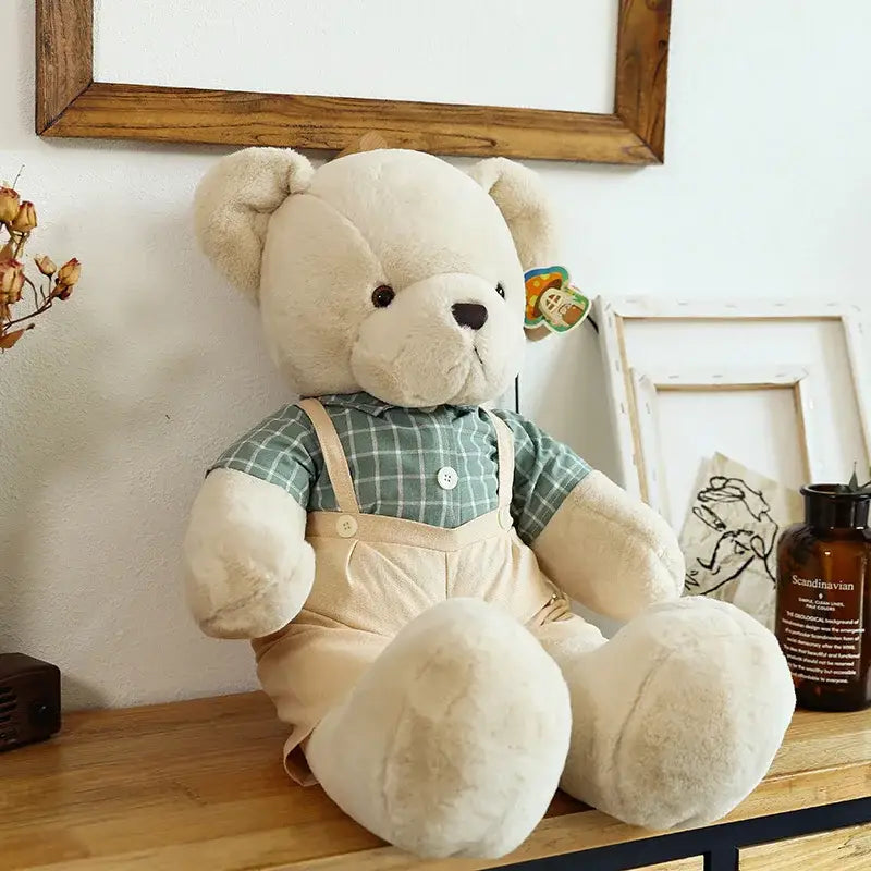 Cream plaid couple bear plush toy bedroom gift decor