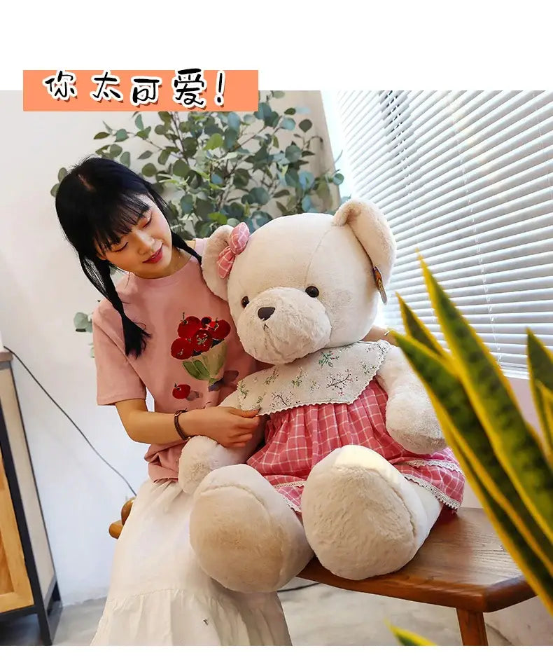 Cream plaid couple bear plush toy bedroom gift decor