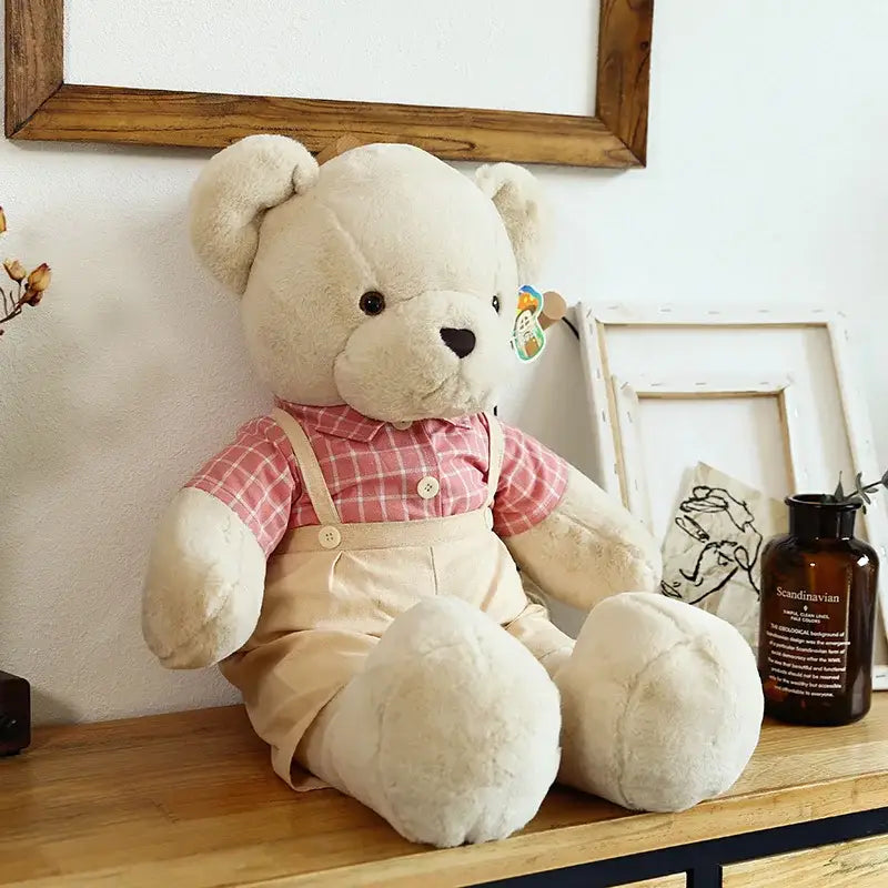 Cream plaid couple bear plush toy bedroom gift decor