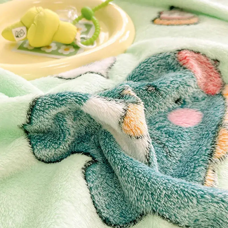 Cozy white fleece blanket with colorful flower patterns bedroom decor