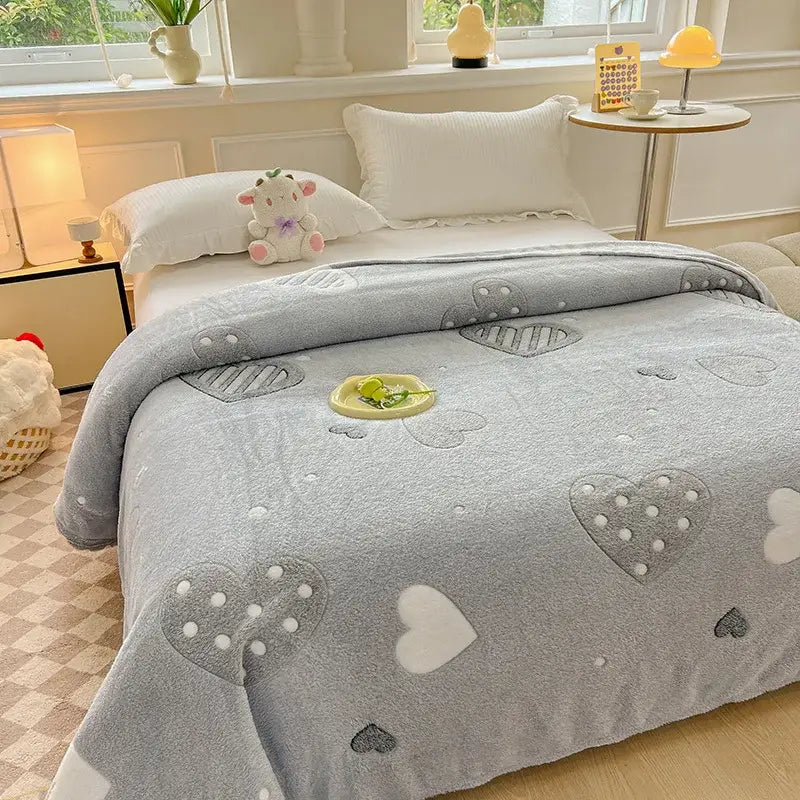 Cozy white fleece blanket with colorful flower patterns bedroom decor