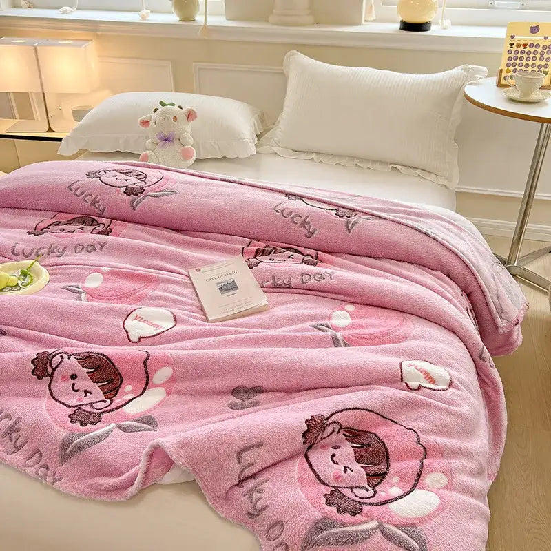 Cozy white fleece blanket with colorful flower patterns bedroom decor