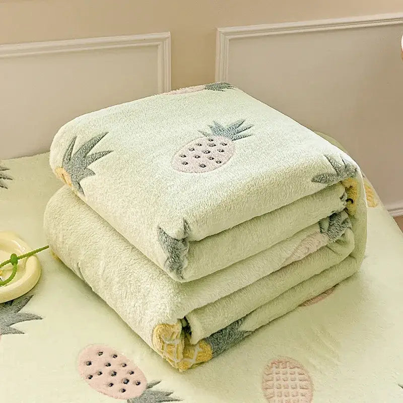 Cozy white fleece blanket with colorful flower patterns bedroom decor