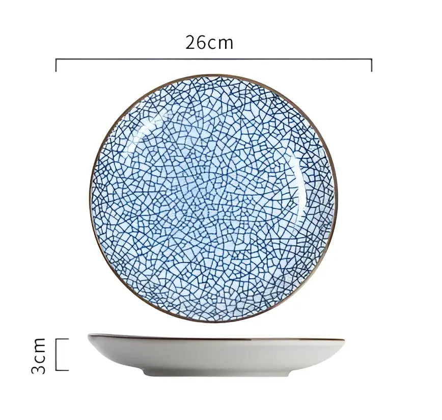 Crackle glaze blue ceramic dinner plate set dining room tableware