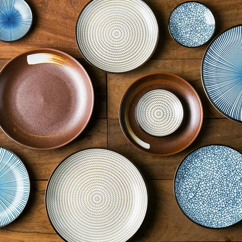 Crackle glaze blue ceramic dinner plate set dining room tableware