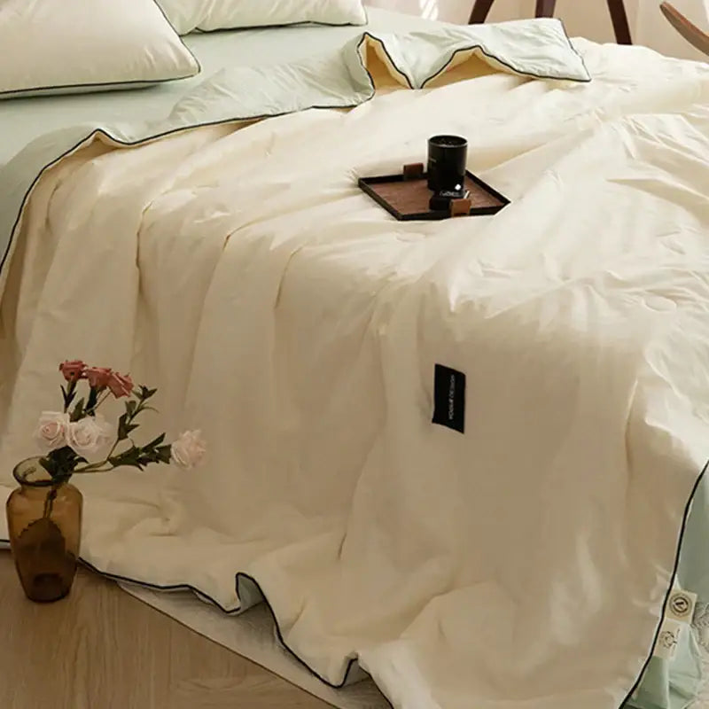 Cream and black ice cream cool feel summer quilt bedroom set