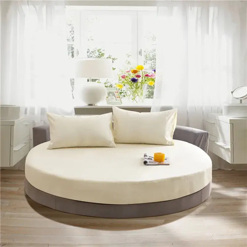 Cream and gray round fitted bed sheet set bedroom decor