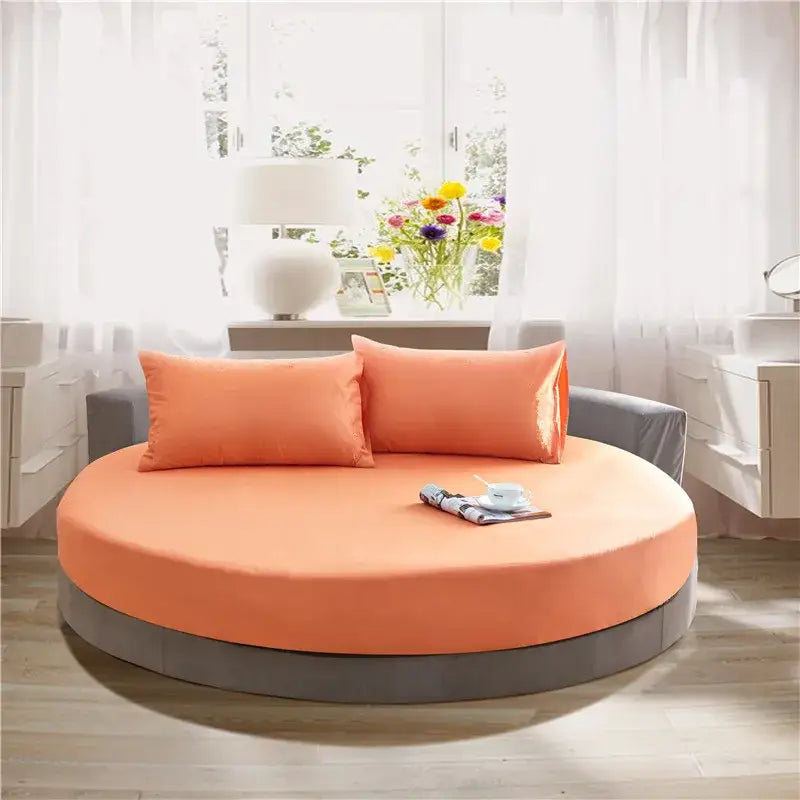 Cream and gray round fitted bed sheet set bedroom decor